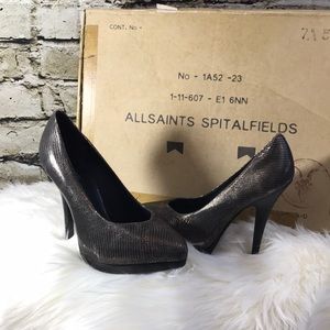 || All Saints || Silver Court Stiletto Heels 37